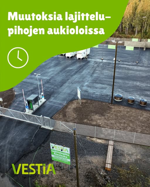 Vestian kuntatiedote: Muutoksia lajittelupihojen aukioloaikoihin ja jäteastioiden tyhjennysaikatauluihin