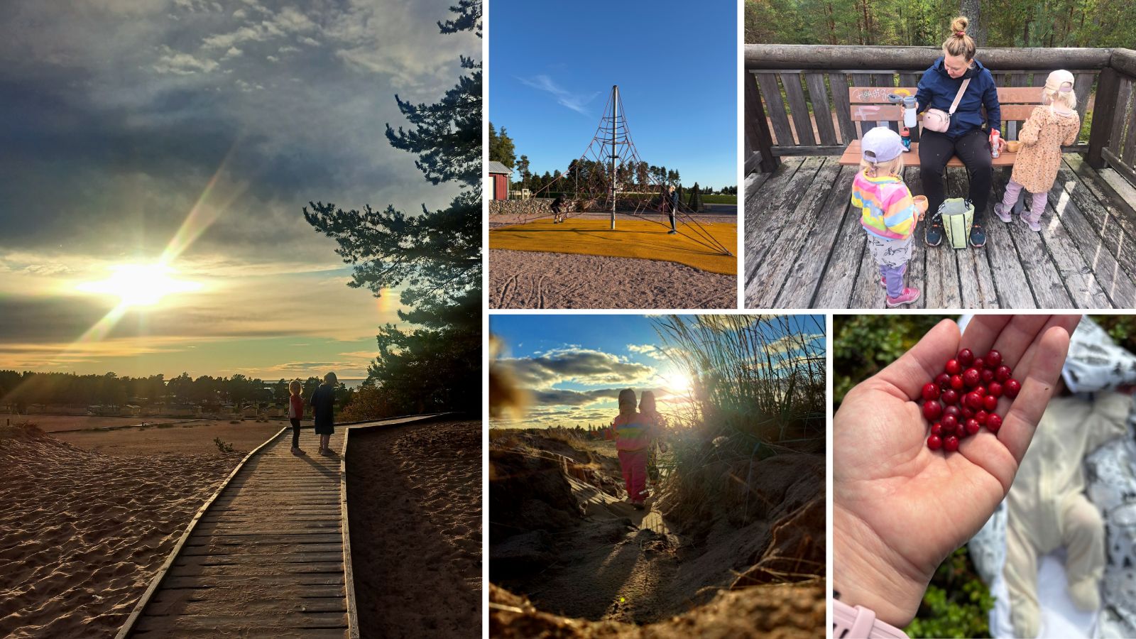 Kuvakollaasi lapsiperheestä Kalajoella.