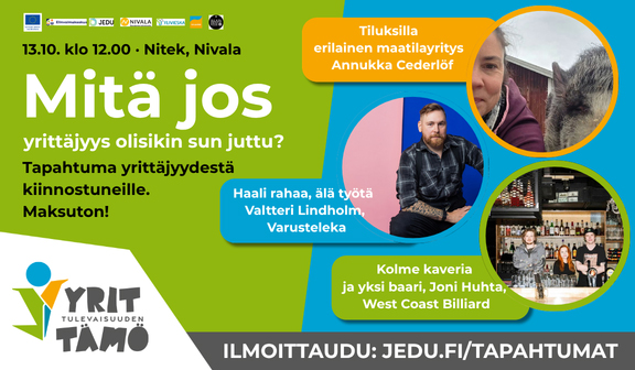 Kuvat puhujista ja tapahtuman tiedot.
