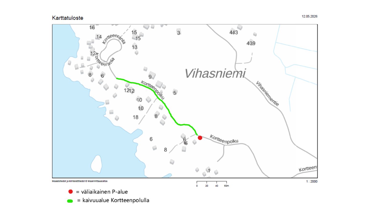 karttakuva viemärityömaan etenemisestä