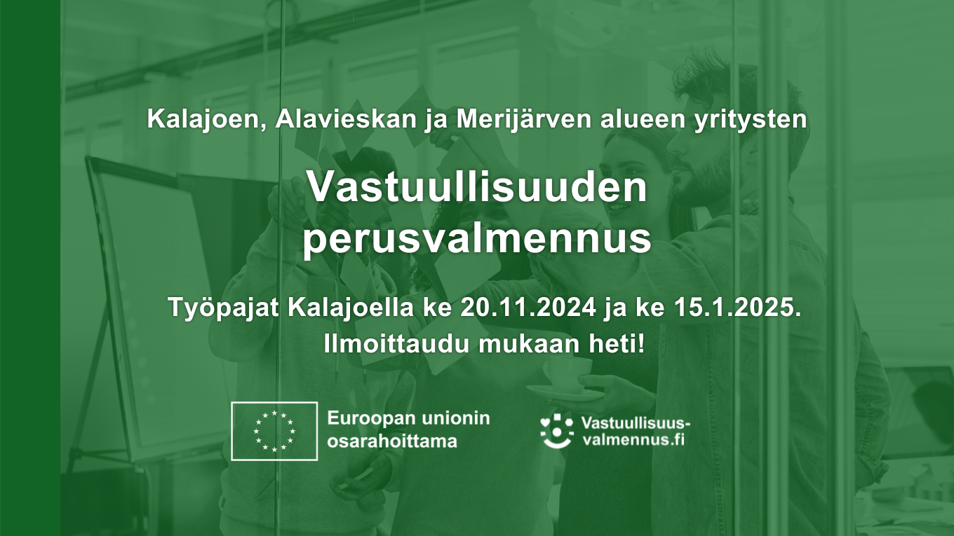 Vihreä tausta ja teksti vastuullisuuden perusvalmennus