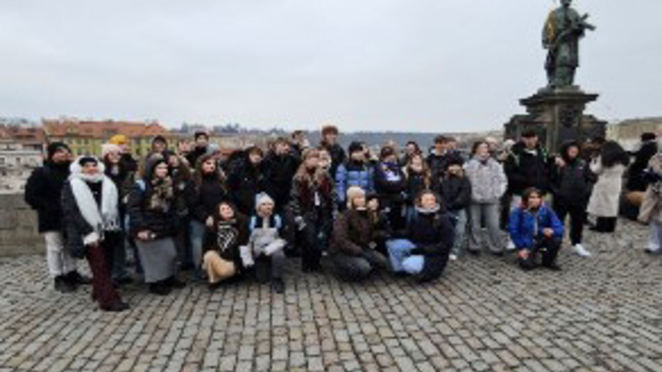 students' group at a bridge