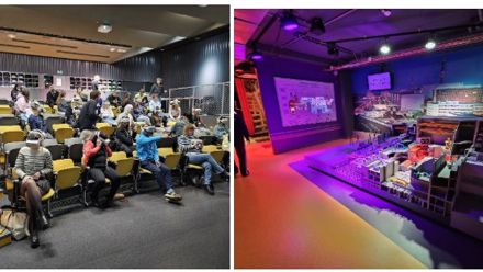 people at a room listening to presentations