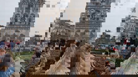 kids in front of a church