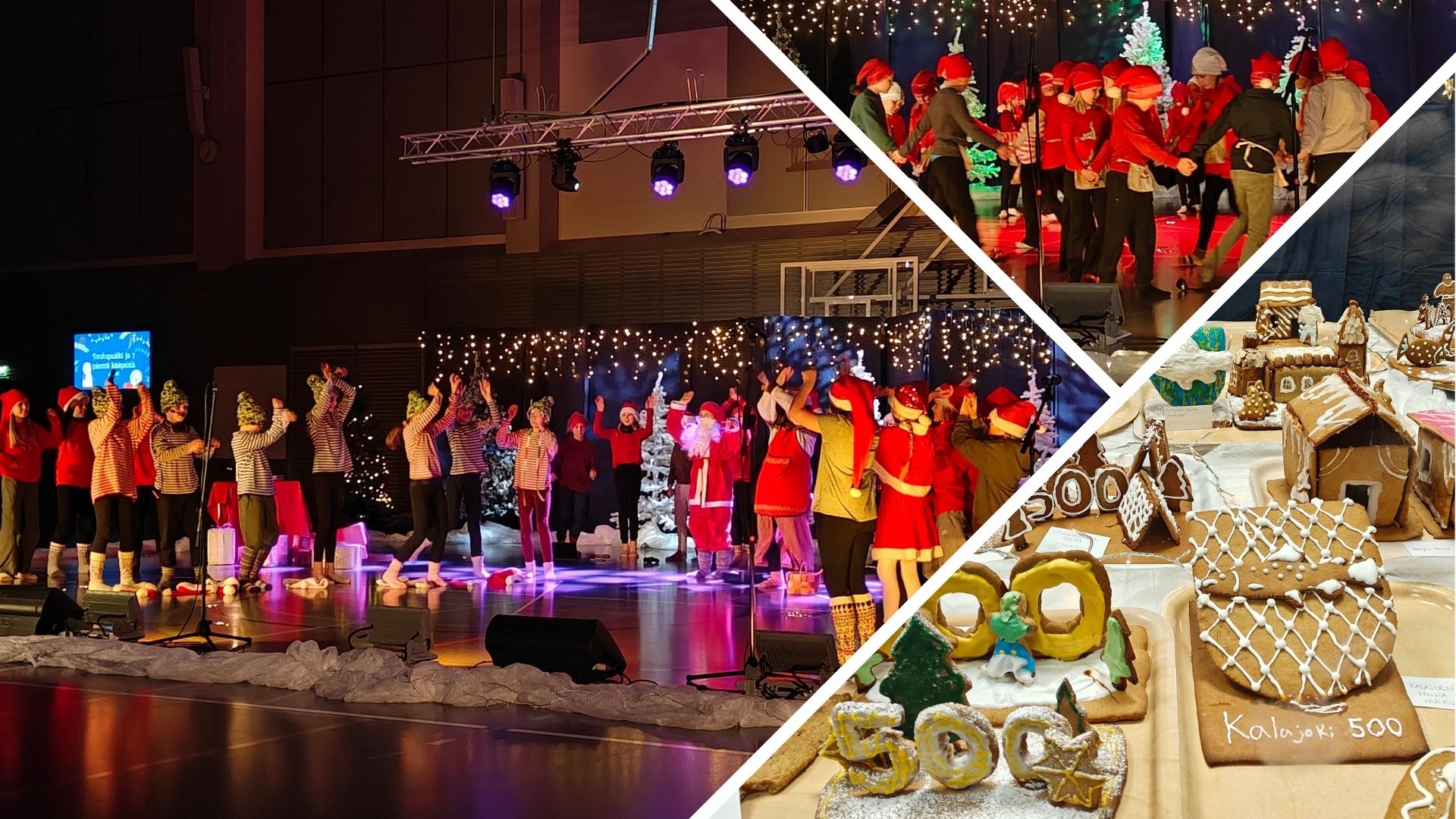 Merenojan yhtenäiskoulun joulujuhla ja piparkakkutalot.